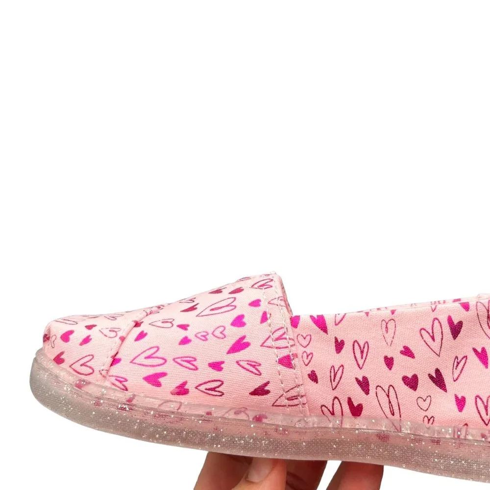 Toms Little Girls Alpargata‎ Shoes Size 13 Pink Heart Print Slip on Lightweight